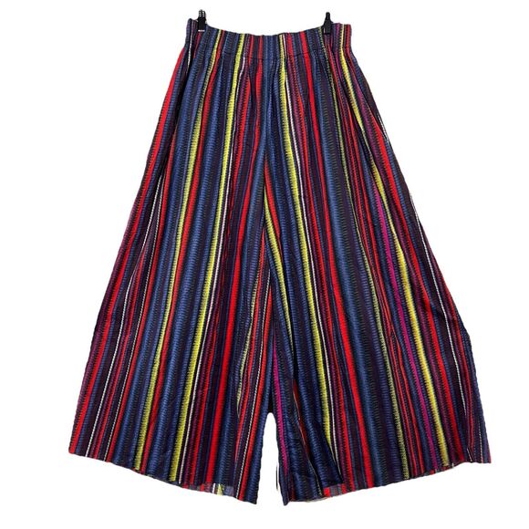 Missoni Pants Womens 40 Super Wide Leg Mutlicolor Striped Raw Hem Resort - Picture 1 of 8